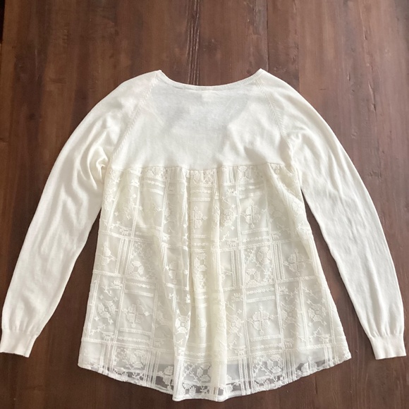 Anthropologie Ivory Mixed Media Lace Knit Boho Top NWT Size Large - Picture 10 of 11